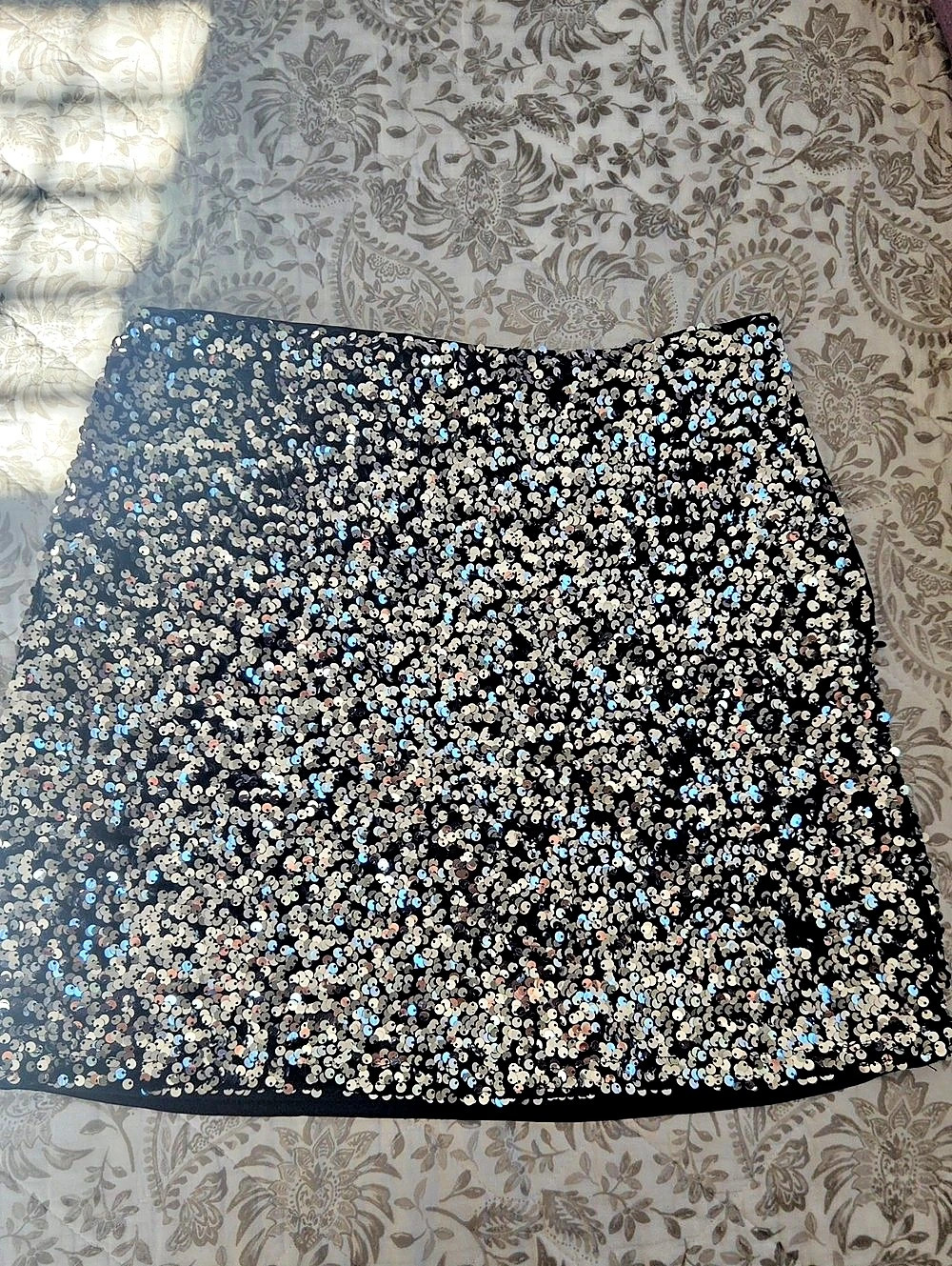 H&m Sequin Mini Skirtin Black & Silver Women